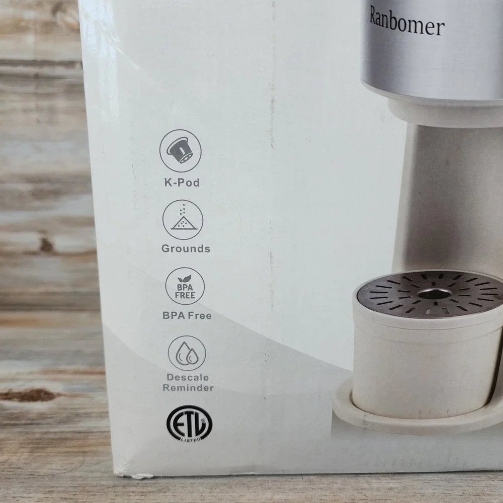 Ranbomer CMK1030 Single Serve Coffee Maker Ground and K Cup Pod White 1000W